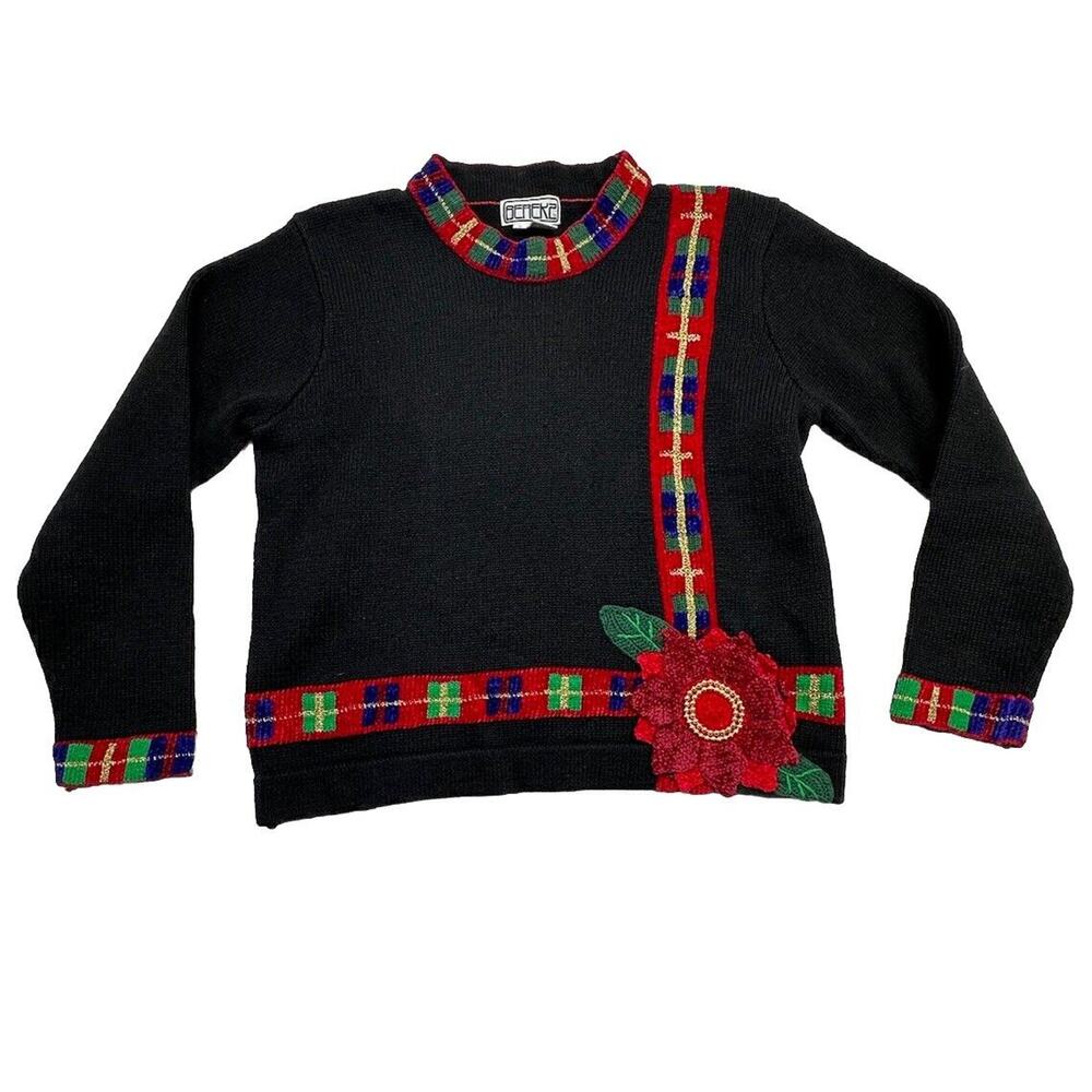 Vintage Berek 2 Christmas Sweater‎ Womens Size Small Pullover Open Knit See Meas